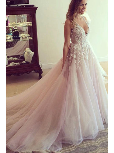 Beautiful Prom Dresses A-line Sweep/Brush Train Tulle Applique Long Prom Dress/Evening Dress JKL187