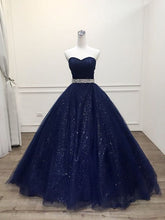 Ball Gown Prom Dresses Sweetheart Sequins Dark Navy Long Prom Dress/Evening Dress JKL193|Annapromdresss