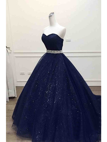 Ball Gown Prom Dresses Sweetheart Sequins Dark Navy Long Prom Dress/Evening Dress JKL193|Annapromdresss