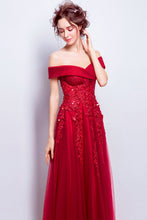 Burgundy Prom Dresses Off-the-shoulder Floor-length Tulle Prom Dress/Evening Dress JKL196