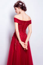 Burgundy Prom Dresses Off-the-shoulder Floor-length Tulle Prom Dress/Evening Dress JKL196