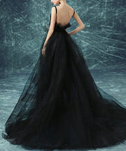 Black Backless Prom Dresses Straps A-line Sweep/Brush Train Prom Dress/Evening Dress JKL199