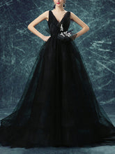 Black Backless Prom Dresses Straps A-line Sweep/Brush Train Prom Dress/Evening Dress JKL199