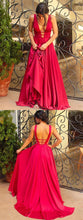 Cheap Prom Dresses Sexy V-neck Burgundy Short Train Long Prom Dress/Evening Dress JKL202