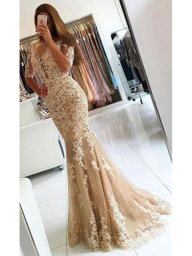 Chic Prom Dresses Appliques Scoop  Floor-length Backless Prom Dress/Evening Dress JKL204