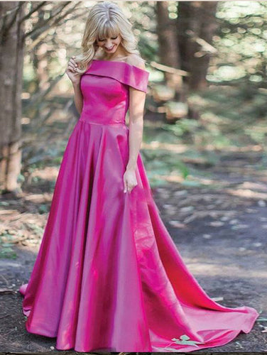 Fuchsia Prom Dresses Off-the-shoulder Sweep/Brush Train Beautiful Prom Dress/Evening Dress JKL207