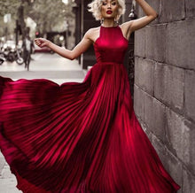 Burgundy Prom Dresses A-line Halter Ruffles Long Sexy Prom Dress/Evening Dress JKL208