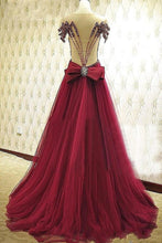 Burgundy Prom Dresses A-line Scoop Floor-length Tulle Sequins Sexy Prom Dress/Evening Dress JKL217