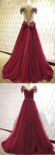Burgundy Prom Dresses A-line Scoop Floor-length Tulle Sequins Sexy Prom Dress/Evening Dress JKL217