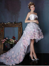 High-Low Prom Dresses Strapless A-line Hand-Made Flower Long Prom Dress/Evening Dress JKL220