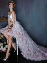 High-Low Prom Dresses Strapless A-line Hand-Made Flower Long Prom Dress/Evening Dress JKL220
