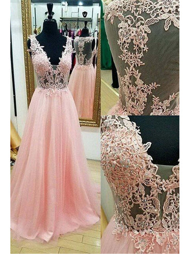 Chic Pink Prom Dresses A-line Floor-length Appliques Long Prom Dress/Evening Dress JKL222