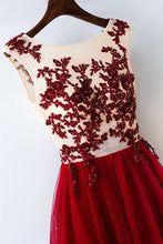 Chic Burgundy Prom Dresses Rhinestone Scoop Floor-length Lace Prom Dress/Evening Dress JKL223