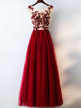 Chic Burgundy Prom Dresses Rhinestone Scoop Floor-length Lace Prom Dress/Evening Dress JKL223