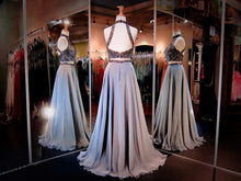 Two Piece Prom Dresses Sexy High Neck Long Rhinestone Prom Dress/Evening Dress JKL226