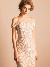 Chic Prom Dresses Sheath/Column Off-the-shoulder Long Lace Prom Dress/Evening Dress JKL230