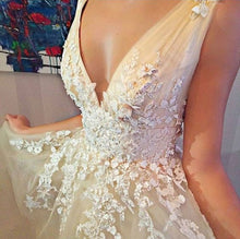 Chic Prom Dresses V-neck Sweep/Brush Train Tulle Ivory Sexy Prom Dress/Evening Dress JKL234