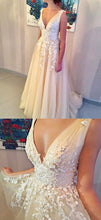 Chic Prom Dresses V-neck Sweep/Brush Train Tulle Ivory Sexy Prom Dress/Evening Dress JKL234