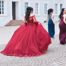 Ball Gown Prom Dresses Off-the-shoulder Floor-length Burgundy Prom Dress/Evening Dress JKL239