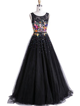 Black Prom Dresses Sexy Scoop Floor-length Hand-Made Flower Long Prom Dress/Evening Dress JKL240