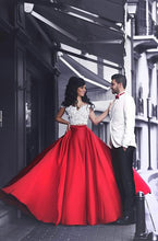 Two Piece Prom Dresses Sexy Red White Off-the-shoulder Long Prom Dress/Evening Dress JKL245