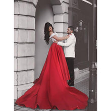 Two Piece Prom Dresses Sexy Red White Off-the-shoulder Long Prom Dress/Evening Dress JKL245|Annapromdress