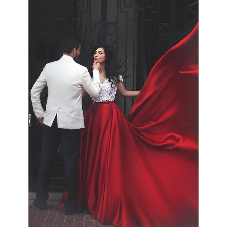 Two Piece Prom Dresses Sexy Red White Off-the-shoulder Long Prom Dress Anna PromDress Two Piece Prom Dresses Sexy Red White Off-the-shoulder Long Prom Dress Anna PromDress