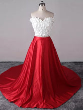 Two Piece Prom Dresses Sexy Red White Off-the-shoulder Long Prom Dress/Evening Dress JKL245