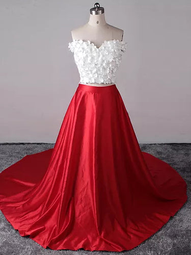 Two Piece Prom Dresses Sexy Red White Off-the-shoulder Long Prom Dress/Evening Dress JKL245