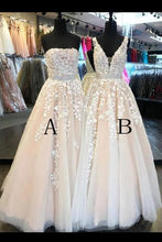 Chic Prom Dresses A-line Strapless Appliques Long Sexy Prom Dress/Evening Dress JKL246