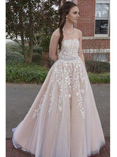 Chic Prom Dresses A-line Strapless Appliques Long Sexy Prom Dress/Evening Dress JKL246