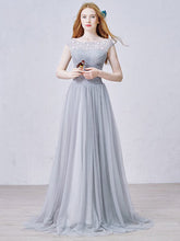 Chic Prom Dresses A-line Floor-length Silver Long Prom Dress/Evening Dress JKL255