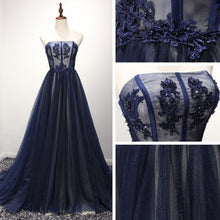 Sexy Prom Dresses Strapless Floor-length Dark Navy Prom Dress/Evening Dress JKL257