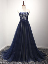 Sexy Prom Dresses Strapless Floor-length Dark Navy Prom Dress/Evening Dress JKL257