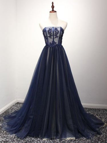 Sexy Prom Dresses Strapless Floor-length Dark Navy Prom Dress/Evening Dress JKL257