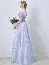 Chic Prom Dresses Scoop A-line Floor-length Silver Organza Prom Dress/Evening Dress JKL258