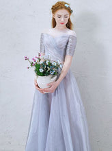 Chic Prom Dresses Scoop A-line Floor-length Silver Organza Prom Dress/Evening Dress JKL258