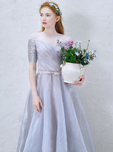 Chic Prom Dresses Scoop A-line Floor-length Silver Organza Prom Dress/Evening Dress JKL258