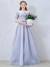 Chic Prom Dresses Scoop A-line Floor-length Silver Organza Prom Dress/Evening Dress JKL258