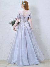 Chic Prom Dresses Scoop A-line Floor-length Silver Organza Prom Dress/Evening Dress JKL258