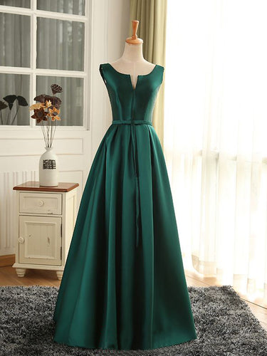 Cheap Prom Dresses Sexy Scoop Dark Green Satin Long Prom Dress/Evening Dress JKL259