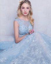 Long Lace Prom Dresses Scoop Appliques Baby Blue Prom Dress/Evening Dress JKL262