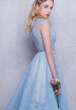 Long Lace Prom Dresses Scoop Appliques Baby Blue Prom Dress/Evening Dress JKL262