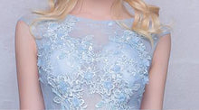 Long Lace Prom Dresses Scoop Appliques Baby Blue Prom Dress/Evening Dress JKL262