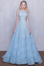 Long Lace Prom Dresses Scoop Appliques Baby Blue Prom Dress/Evening Dress JKL262
