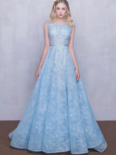 Long Lace Prom Dresses Scoop Appliques Baby Blue Prom Dress/Evening Dress JKL262