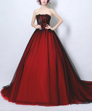 Black Prom Dress Ball Gown Appliques Sweep/Brush Train Sexy Burgundy Prom Dress/Evening Dress JKL266