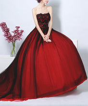 Black Prom Dress Ball Gown Appliques Sweep/Brush Train Sexy Burgundy Prom Dress/Evening Dress JKL266