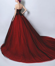 Black Prom Dress Ball Gown Appliques Sweep/Brush Train Sexy Burgundy Prom Dress/Evening Dress JKL266