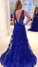 Sexy Prom Dresses V-neck Sweep/Brush Train Royal Blue Prom Dress/Evening Dress JKL278